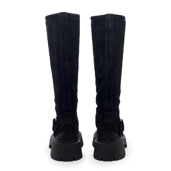 H04 Bob – Black biker boot in vintage calf suede  