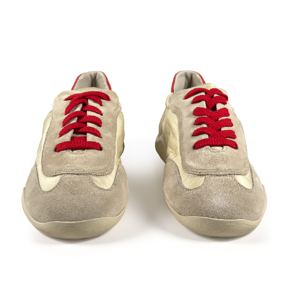 G32_Ondina<br>Low-top sneaker split leather/nylon beige/cream/red