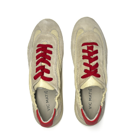 G32_Ondina<br>Low-top sneaker split leather/nylon beige/cream/red