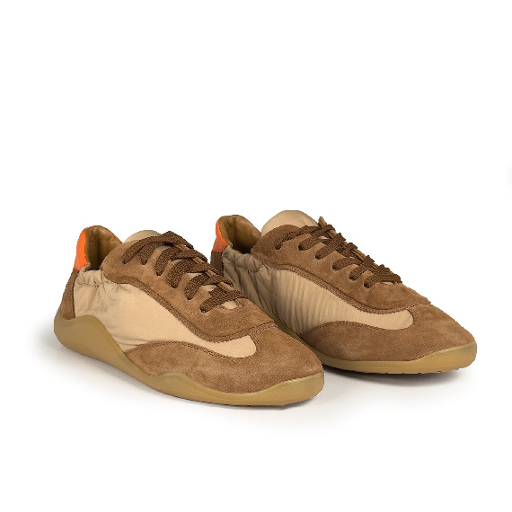 G32_Ondina<br>Low-top sneaker split leather/nylon beige/cream/orange